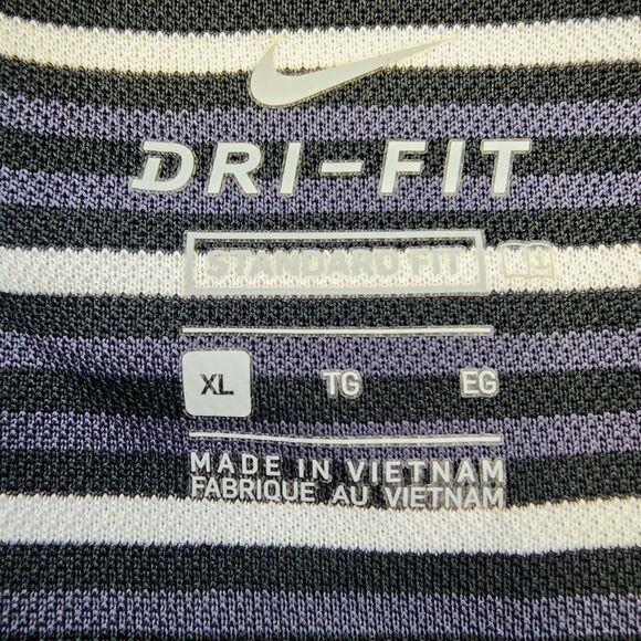 Nike Shirt Mens XL Black Gray Striped Polo Dri-Fit Standard Short Sleeve Logo - Picture 2 of 14